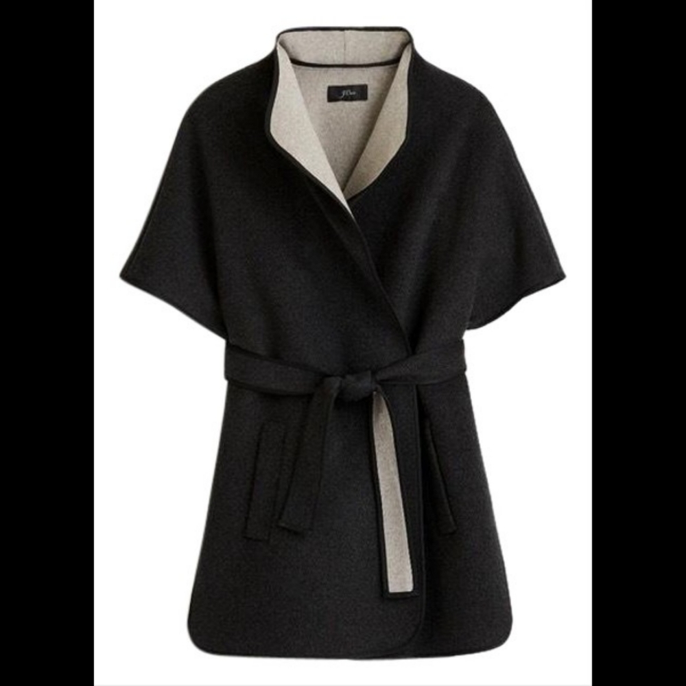 NWT Black & gray Wool poncho / cape
